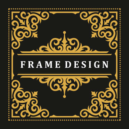 Vintage frame border ornament and vignettes swirls decorationのイラスト素材