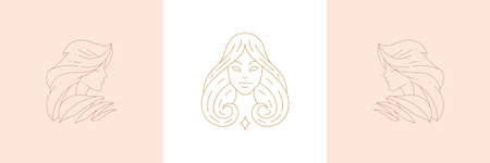 Magic female enchantresses in boho linear style vector illustrations setのイラスト素材