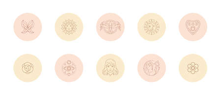 Set of icons and emblems for social media stories highlight covers in line art style vector illustration.のイラスト素材