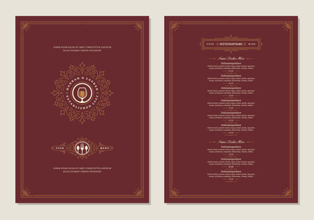 Menu design template with cover and restaurant vintage logo vector brochure.のイラスト素材