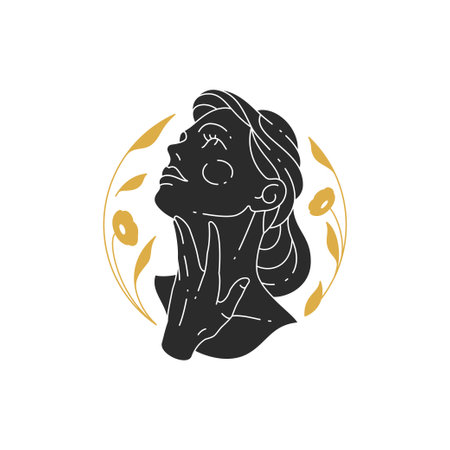 Woman portrait with flower modern silhouette drawing styleのイラスト素材