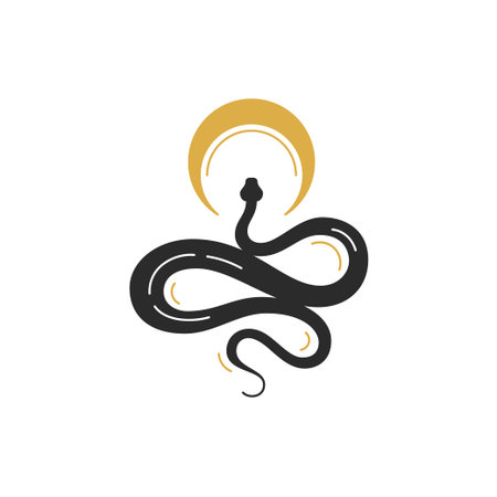 Mystic snake with moon crescent silhouette vector illustrationのイラスト素材