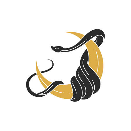 Mystic snake with moon crescent silhouette vector illustrationのイラスト素材
