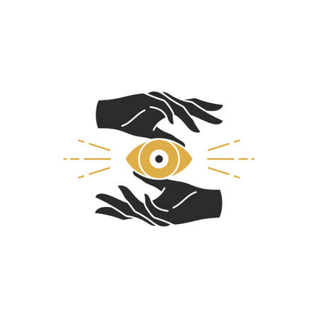 Female hands and magic eye silhouette vector illustrationのイラスト素材