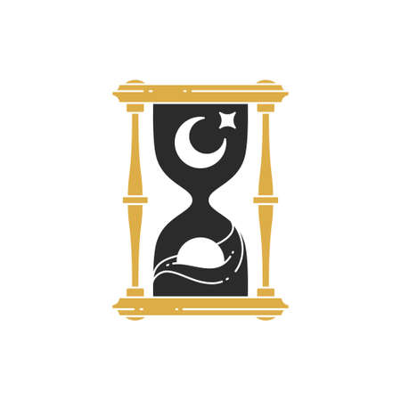 Sand clock with sun and moon crescent hand drawn silhouette vector illustrationのイラスト素材