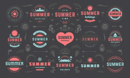 Summer labels and badges design set retro typography for posters, greeting cards and banners.のイラスト素材