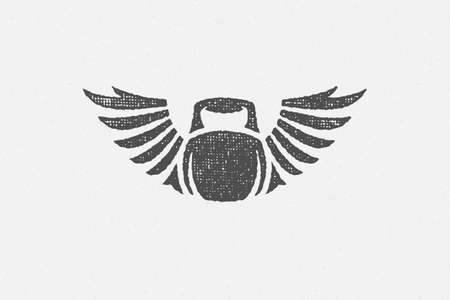 Heavy kettlebell silhouette with wings as symbol of weightlifting workoutのイラスト素材
