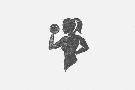 Powerful sportswoman exercising with dumbbells silhouetteのイラスト素材