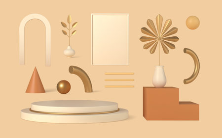 Geometric boho 3d design elements vector template set.