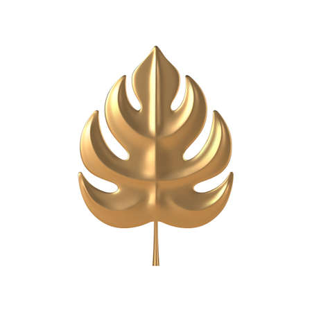 Tropical gold 3d leaf vector template. Botanical boho jewelry made elite metal and exotic wide shape.のイラスト素材
