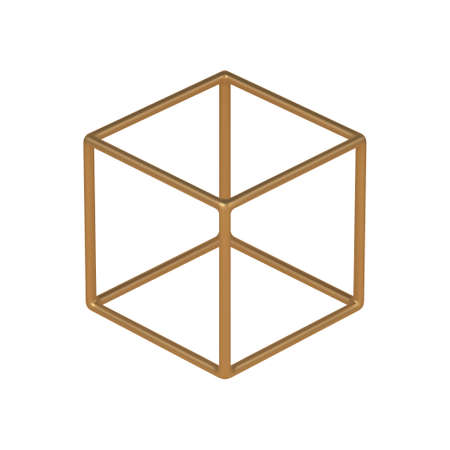 Gold 3d cubic frame vector template. Digital design piece with geometric perspective for creative technology interiors.のイラスト素材