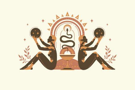 Beautiful african woman people silhouettes modern drawing styleのイラスト素材