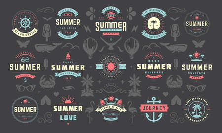 Summer holiday labels and badges design set retro typography for posters and t-shirts.のイラスト素材
