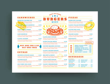 Burger restaurant menu layout design brochure or food flyer template vector illustrationのイラスト素材