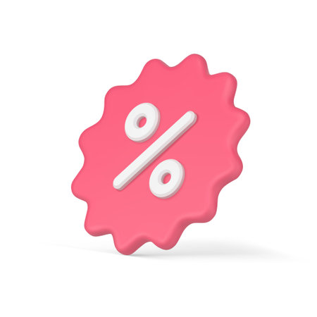 3d realistic sticker with percent. Starburst price tag clearance sale with pink discounts. Profitable advertising for promotion sales. Marketing special bonuses. Vector icon isolated templateのイラスト素材