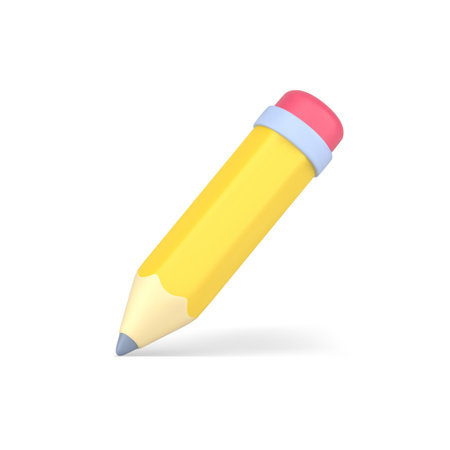 Yellow 3d pencil. Volumetric wooden object for writing and drawingのイラスト素材