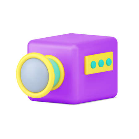 Digital video projector 3d icon. Purple device with yellow lens and buttonsのイラスト素材