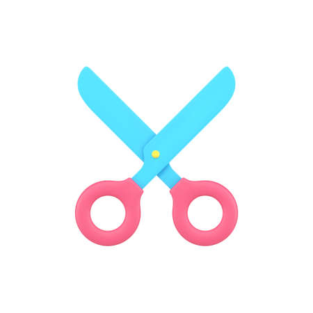 Stationery scissors 3d icon. Sharp tool with red handles for cutting paper and fabricのイラスト素材