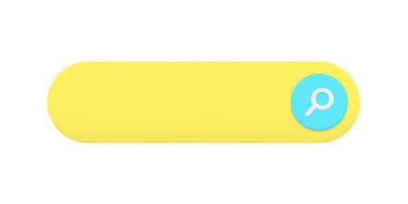 Web search bar 3d icon. Yellow strip of online site navigation with magnifying glass symbol