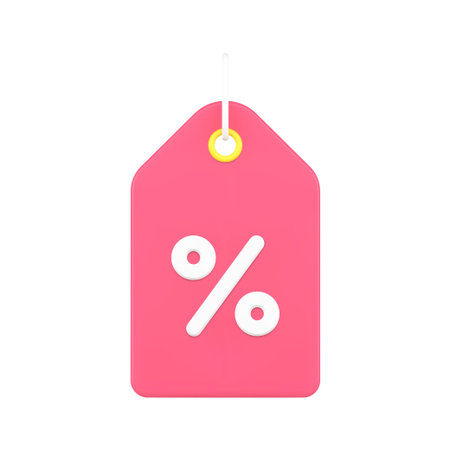 Percent discount tag 3d icon. Pink coupon with marketing sale tag