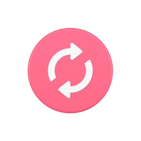 Pink rotation arrows refresh designator 3d button icon vector illustration