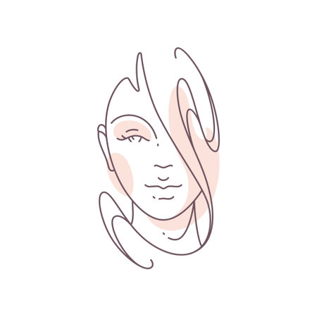 Fashionable woman portrait continuous line art minimalistic hand drawn icon vector illustrationのイラスト素材