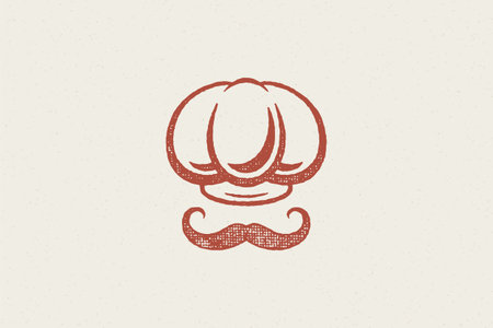 Traditional chef cook hat and mustache silhouette designed as emblem for restaurant stamp vector illustration.のイラスト素材