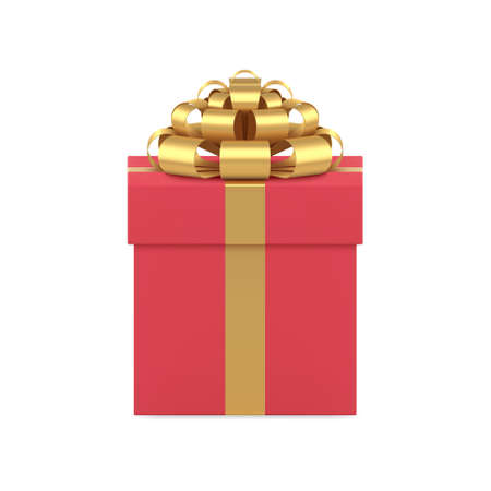 Traditional wrapped red romantic gift box decorated golden bow ribbon Valentines enamored congratsのイラスト素材