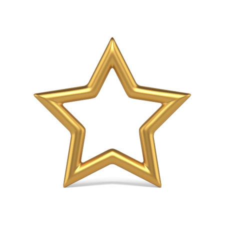 Luxury golden five pointed star shape contour Christmas tree decorative element 3d realistic vectorのイラスト素材