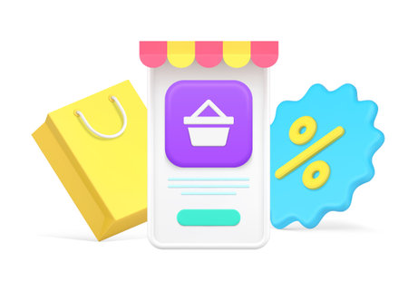 Grocery market retail seasonal discount sale black friday receipt menu and percentage tag 3d iconのイラスト素材