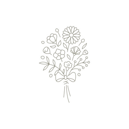 Decorative simple nature flower bouquet with chamomile, stem leaves logo design vector illustrationのイラスト素材