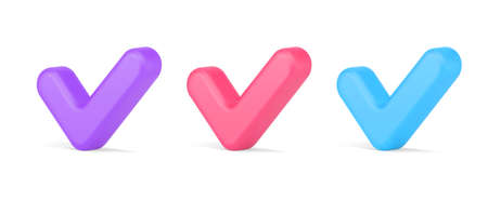 Set multicolored isometric check mark icon symbol of done, ok, complete, accept 3d isometric iconのイラスト素材