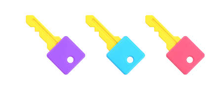 Collection multicolored keys for lock close and open 3d icon template isometric vector illustrationのイラスト素材