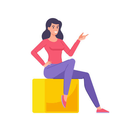 Smiling successful leader female sitting on golden pedestal celebrating win triumph vector isometricのイラスト素材