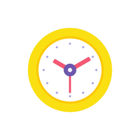 Circled yellow wall clock with arrows for time management checking vector flat illustrationのイラスト素材