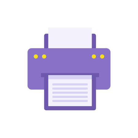 Purple simple printer with paper page for typing text vector illustration. Printout document listのイラスト素材