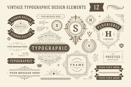 Vintage typographic design elements set vector illustration.のイラスト素材