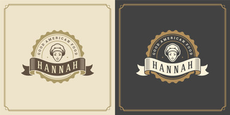 Restaurant logo design vector illustration chef woman face in hat silhouetteのイラスト素材