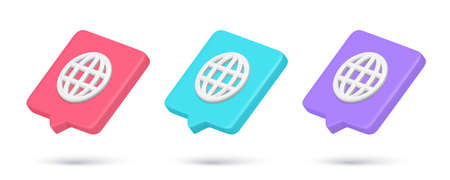 Set multicolored 3d isometric quick tips globe grid internet connection vector illustrationのイラスト素材