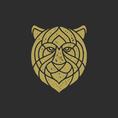 Golden severe tiger muzzle outline icon grunge texture hand drawn stamp effect vector illustrationのイラスト素材