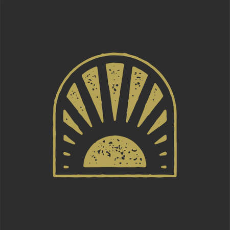 Antique spiritual abstract symbol sun with rays at frame grunge texture effect vector illustrationのイラスト素材