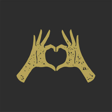 Human hands showing heart shape fingers retro grunge texture effect vector illustrationのイラスト素材
