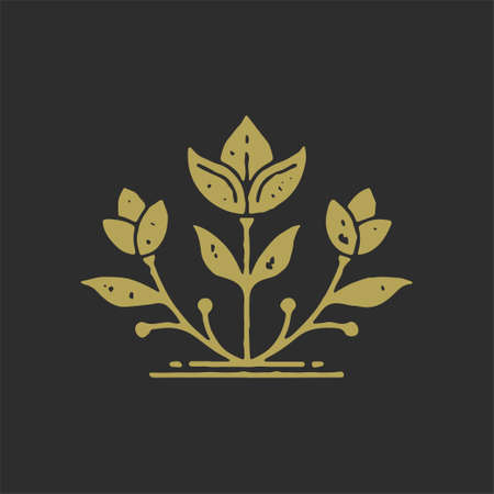 Natural hand drawn wildflower with stem and petal hand drawing minimalistic logotype grunge textureのイラスト素材