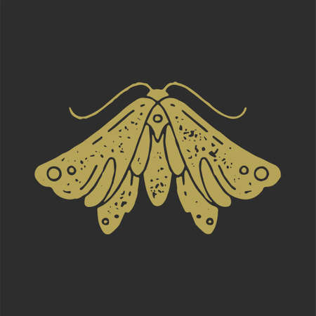 Antique golden butterfly with falling down wings and mustache decorative design grunge textureのイラスト素材
