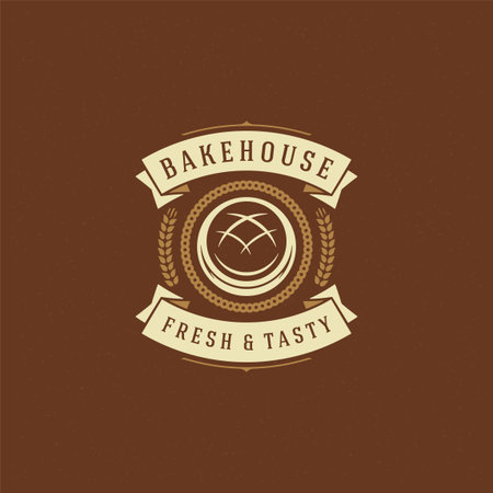 Bakery badge or label retro vector illustration. Bread or loaf silhouette for bakehouse.のイラスト素材