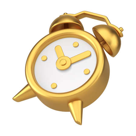 Metallic golden retro alarm clock diagonally placed 3d icon realistic vector illustrationのイラスト素材