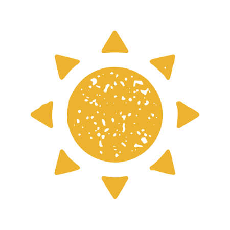 Hand drawn yellow sun heat flare natural sunbathing summer vacation holiday resort grunge textureのイラスト素材