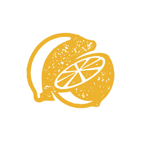Yellow sour lemon whole half monochrome decorative design grunge texture vector illustrationのイラスト素材
