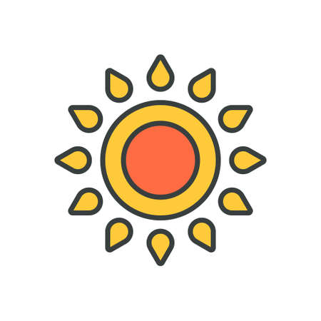 Yellow summer sun with beams contoured pop art style vector flat bright groovy shining sunbeamsのイラスト素材