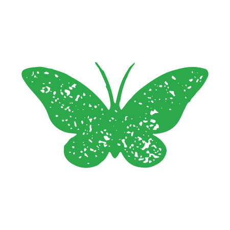 Cute hand drawn green butterfly mustache antenna minimalist logo decorative design grunge textureのイラスト素材